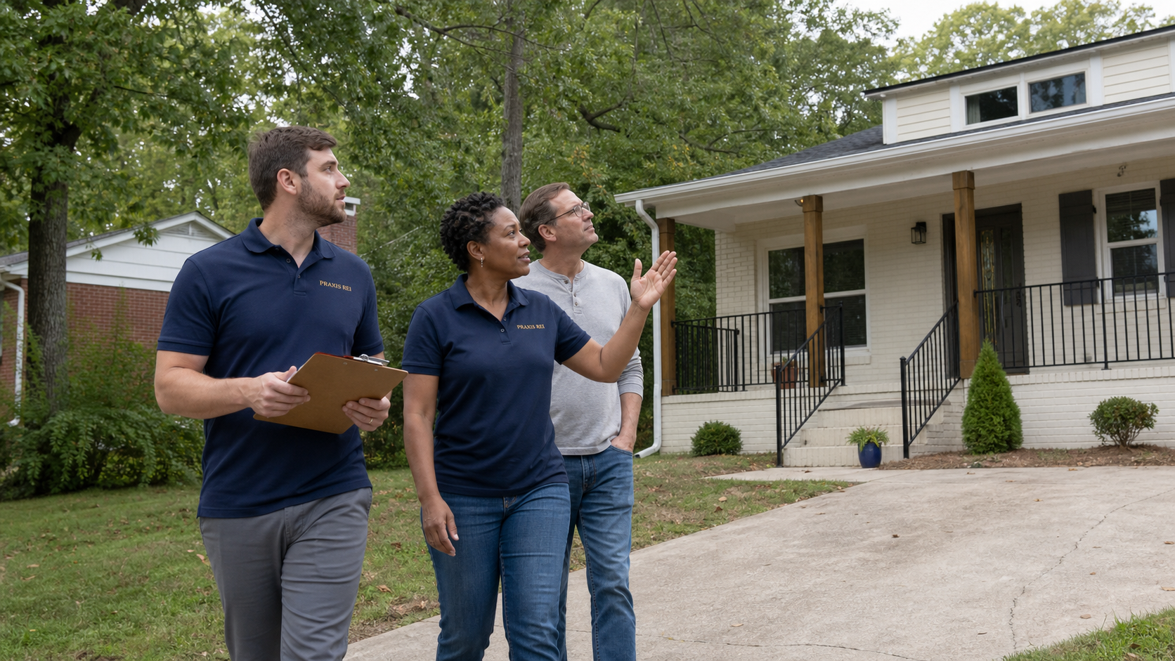 A team reviewing the exterior of a home