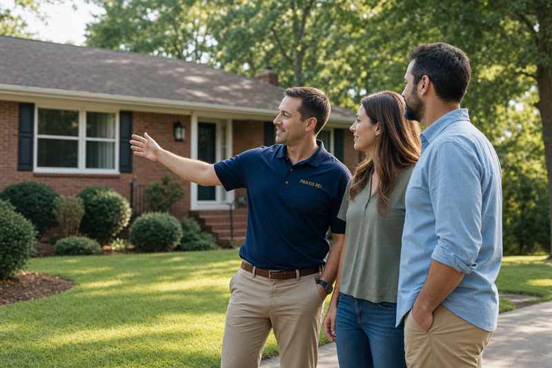 A Praxis representative speaking with homeowners outside a home